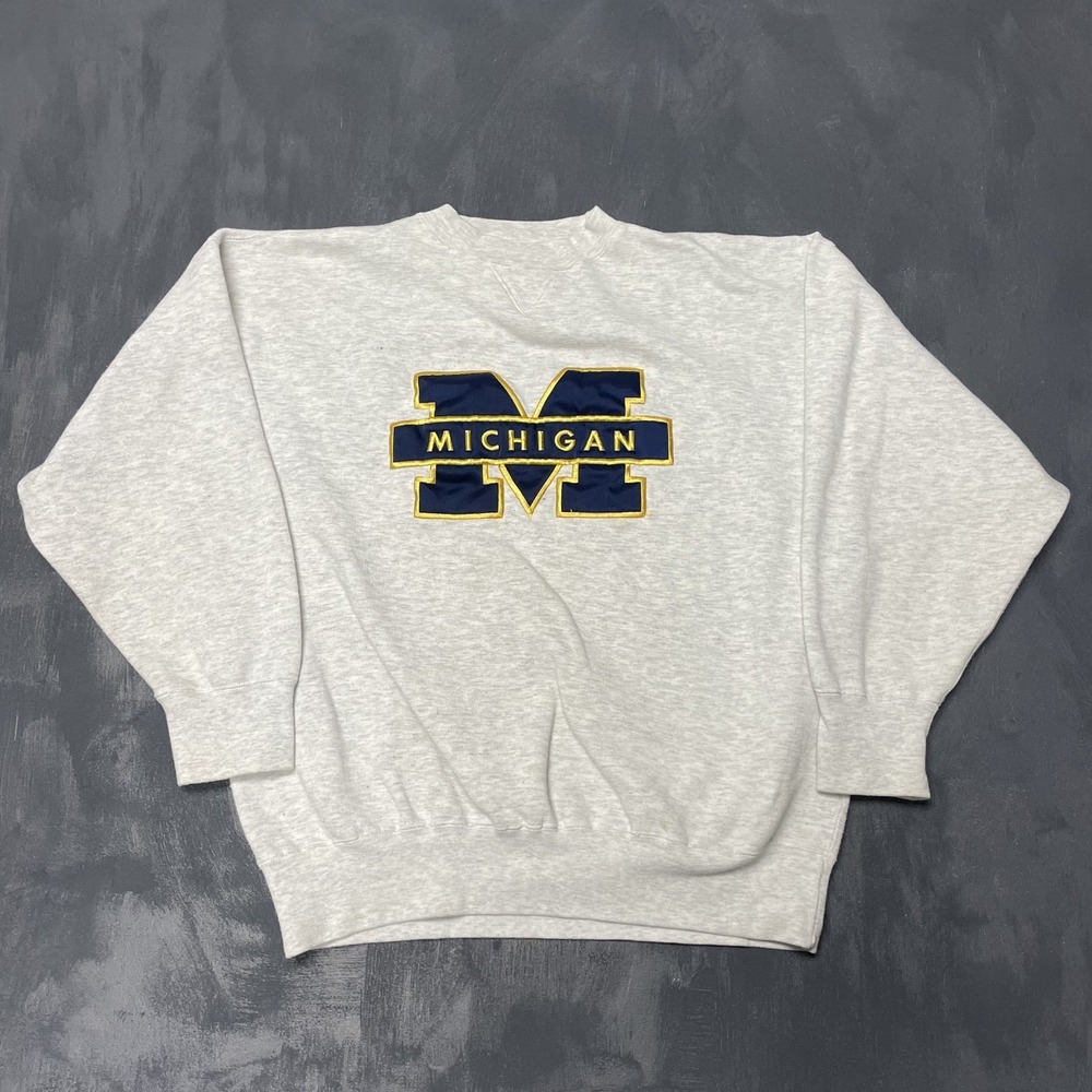 Vintage Michigan Gray Crewneck Sweatshirt with Navy & Yellow Logo